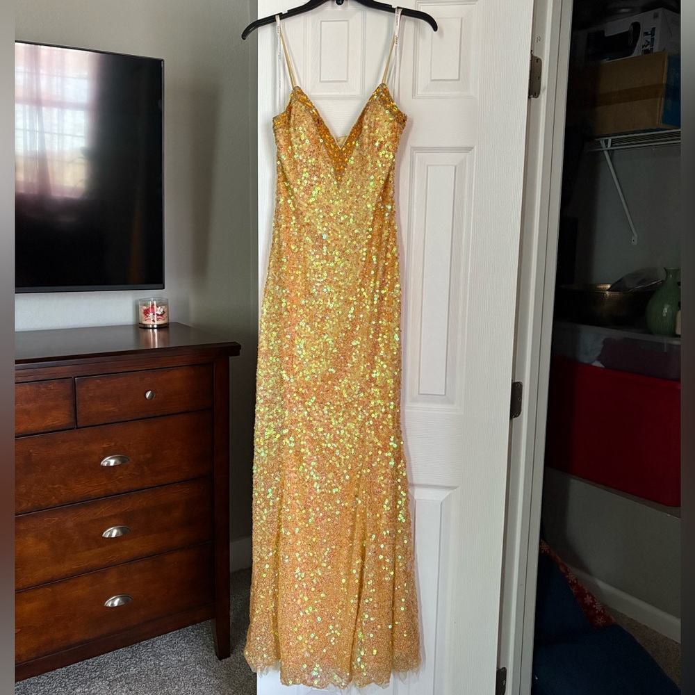 Sparkling Gold Sequin Gown Prom Dress